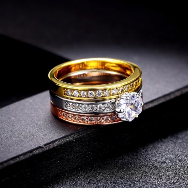 Fin 3i1 Ring - Guldpläterad & Kristaller - Rosé Guld Silver 16,5 Guld