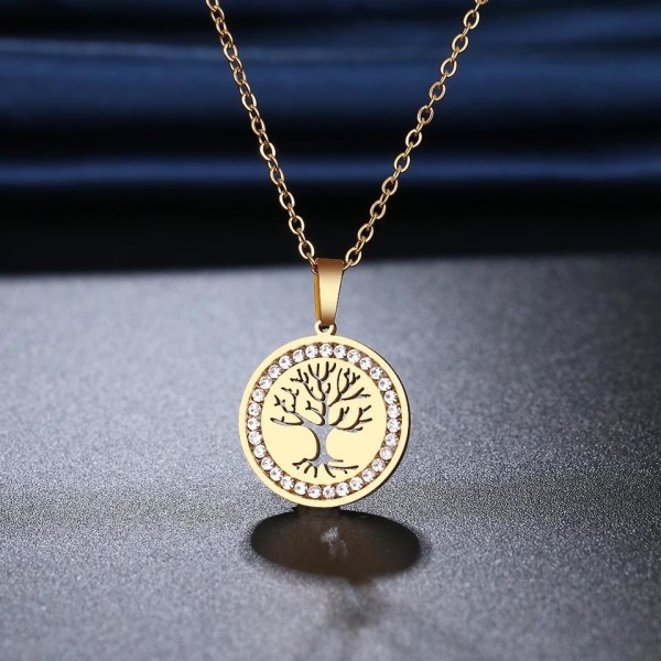 Guld Halsband - Livets Träd med Rhinestones - Symbol för Livet Guld