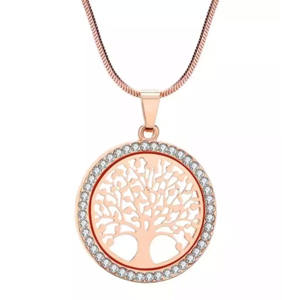 Rosé Guld Halsband - Livets Träd & Kristaller - Symbol för Livet Rosa guld
