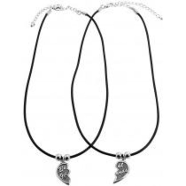 2 st Best Friends / Kompis Halsband / Gummi Kedja - Hjärta Svart