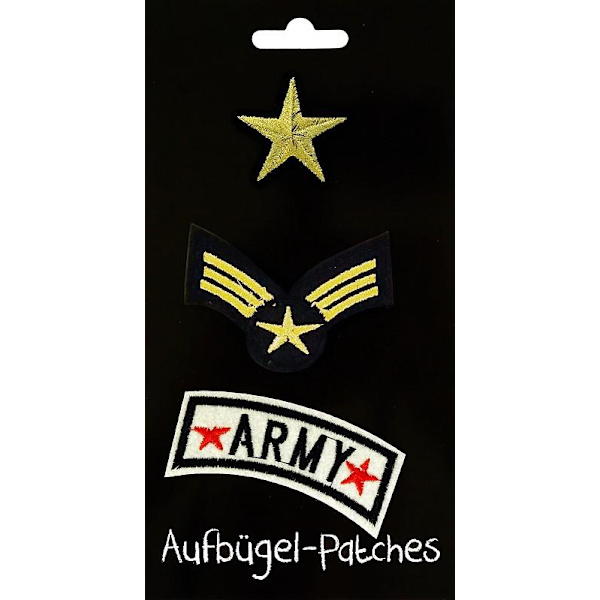 3 st Strykplåster/Tygmärke/Patches: Army & Stjärna med Vingar multifärg