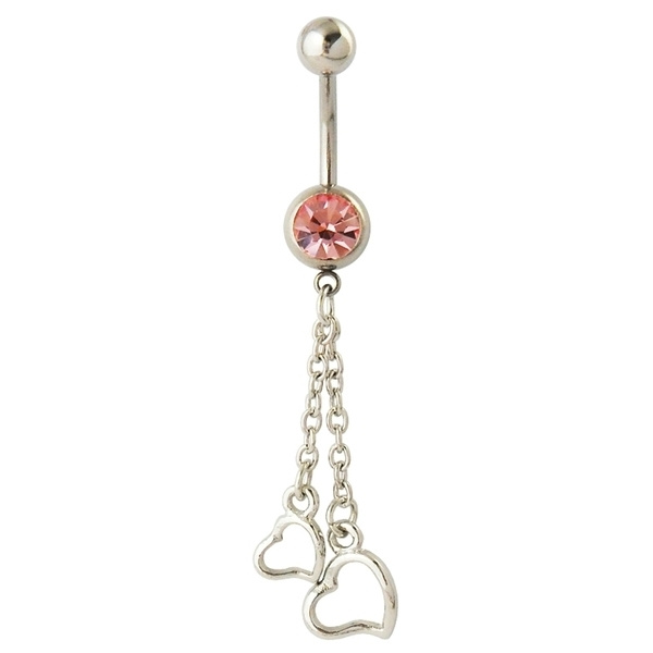 Navelpiercing rosa rhinestone & Hjärtan i Kirurgiskt stål