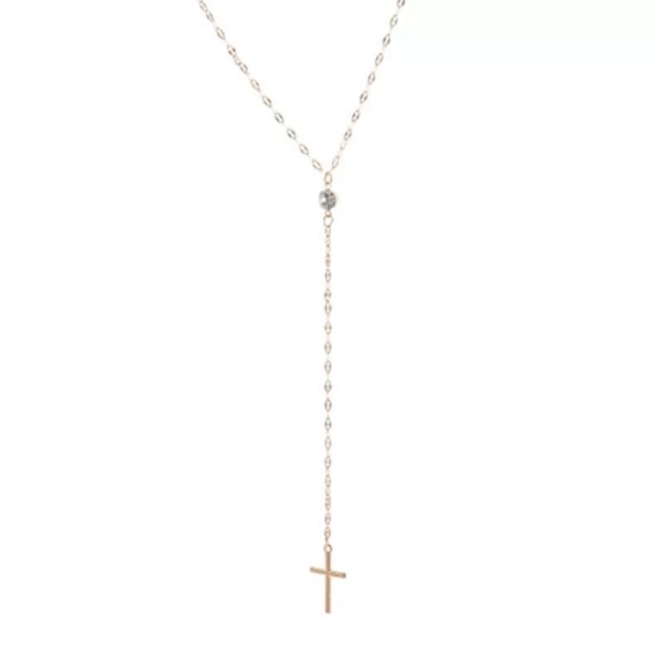 Guld Halsband - Enkelt & Litet Kors i en Kedja med Rhinestone Guld