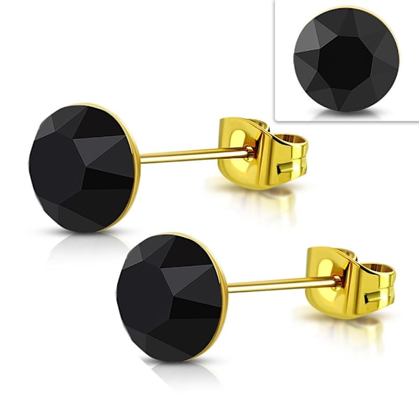 Stiftörhängen Stud Örhängen i Kirurgiskt Stål 316L i Guld Färg med Rund Svart Swarovski® Kristall - 3 mm