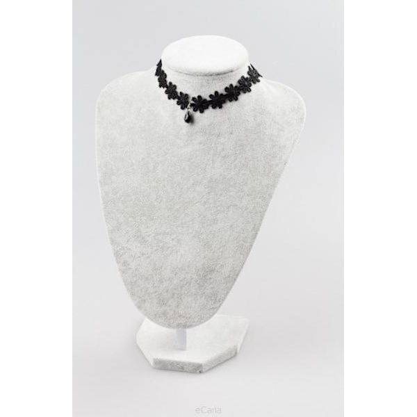 Retro Gothic Svart Choker / Halsband - en rad Blommor & Droppe Svart