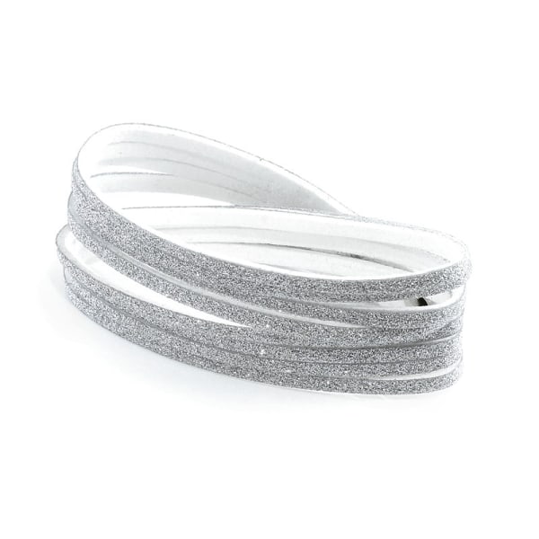 Glittrande Mocka Wrap Armband/Halsband med Silver Glitter - Vit Vit
