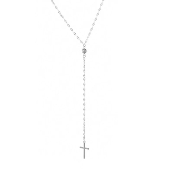 Silver Halsband - Enkelt & Litet Kors i en Kedja med Rhinestone Silver