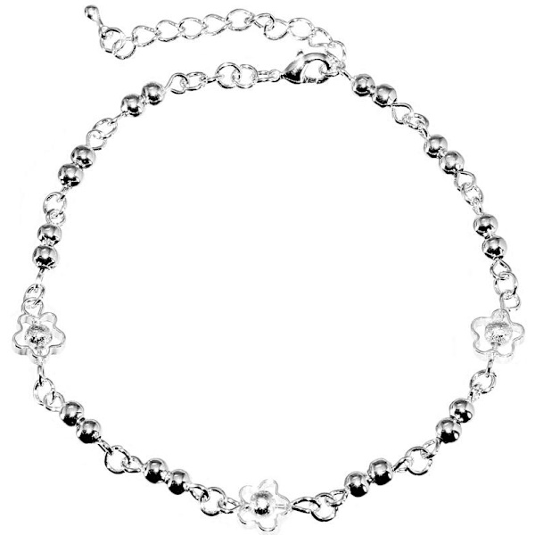 Silver Fotsmycke Fotlänk Vristlänk Fotkedja - Blommor & Kulor Silver