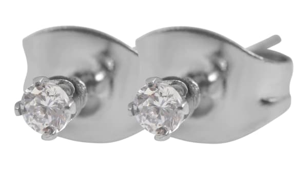 Runda Silver Stud Örhängen i Rostfritt Stål - Vit Kristall -2 mm Silver