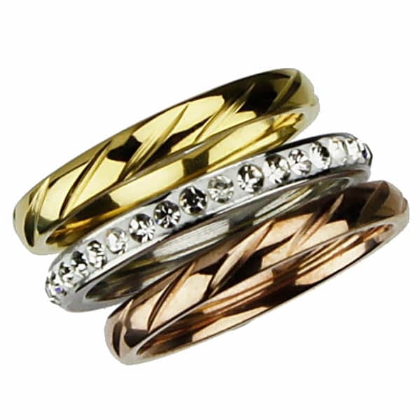 3i1 Ring i Rostfritt Stål & Rhinestones -Rosé Guld Silver -16,25 multifärg