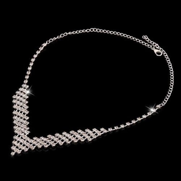 Strass Smyckesset i 4 delar - Halsband, Örhängen, Armband & Ring Silver