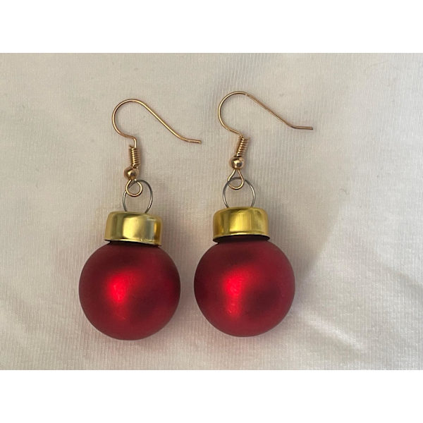 Guld Örhängen till Jul/Christmas - Röda Matta Julkulor Röd