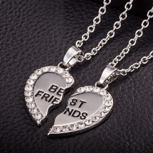 Best Friends Kompis - 2 Silver Halsband - Hjärta med Rhinestones Silver
