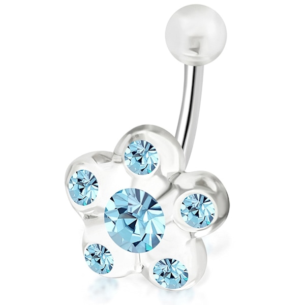Navelpiercing Navel Piercing i Acryl, CZ & Kirurgiskt Stål 316L i Silver Färg- Transparent / Turkos Blomma