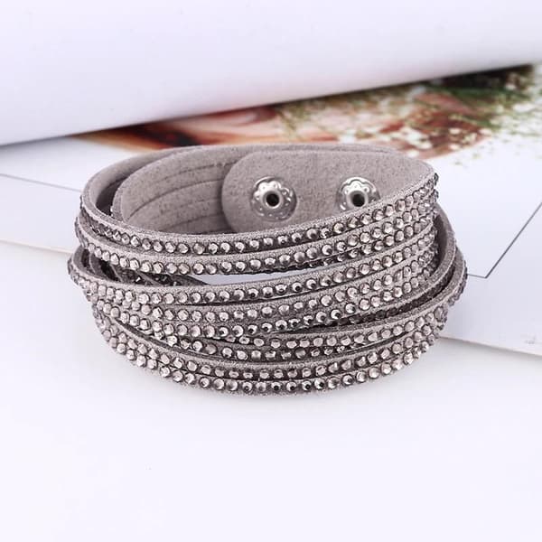 Wrap Läderarmband/Läder Armband med Strass / Rhinestones - Grå grå