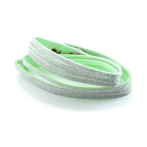 Glittrande Mocka Wrap Armband/Halsband med Silver Glitter - Grön Ljusgrön