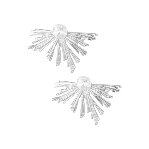 Blanka Statement Örhängen - Löv / Blad med Rhinestones  - Silver Silver