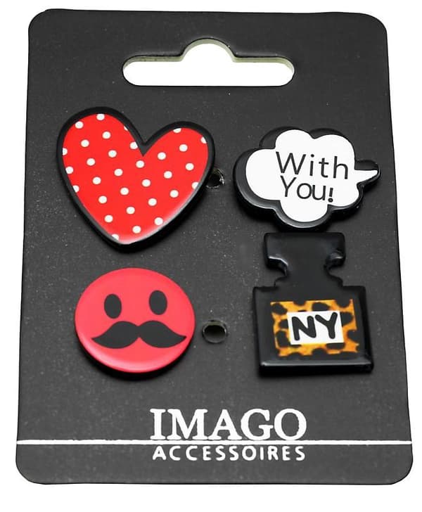 4 st Pins / Brosch / Knapp - Bart, Parfym, Hjärta & With You MultiColor