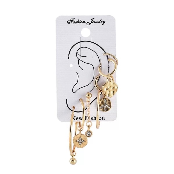 7 st Guld Örhängen - Ear Cuff & Hoop med Hängen & Rhinestones Guld