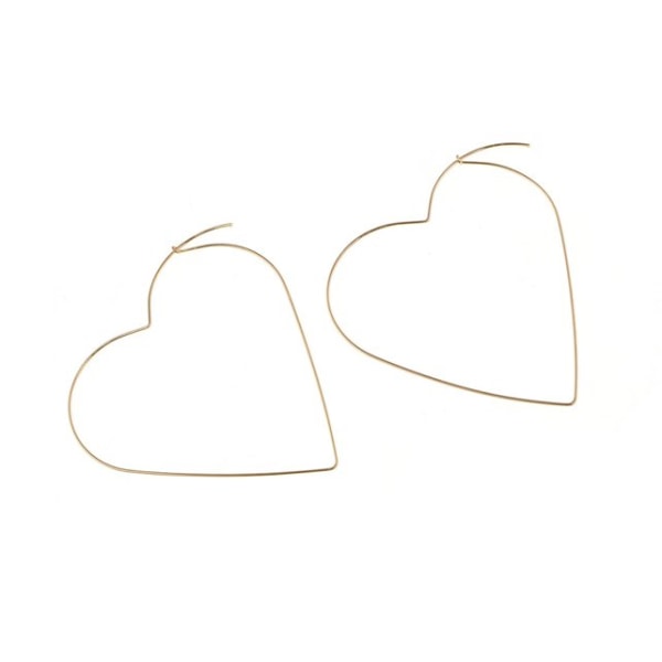 Stora Hoop Guld Örhängen i form av Hjärtan / Hjärtformade Guld
