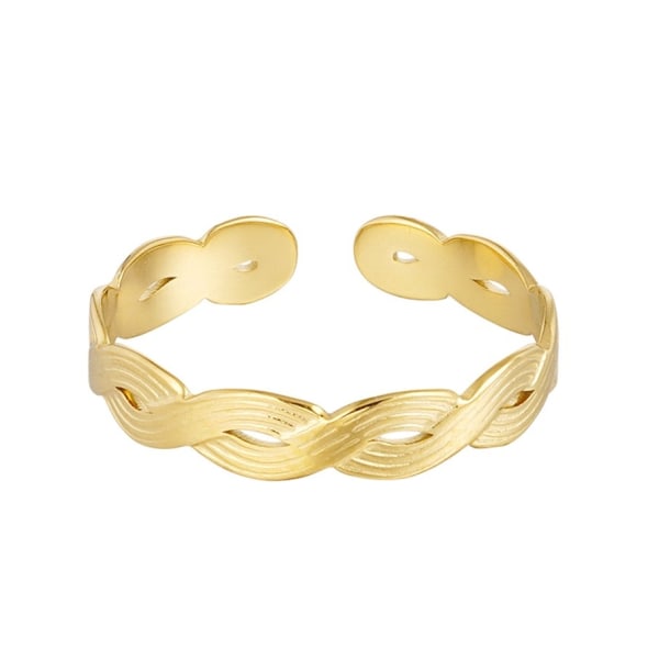 Ring i Rostfritt Stål med Flätad Design - Guld - Justerbar Gold