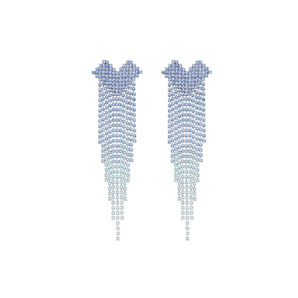 Strass Örhängen med Hjärta & Kedjor - Glittrande Blå Rhinestones - Guldpläterade Ljusblå