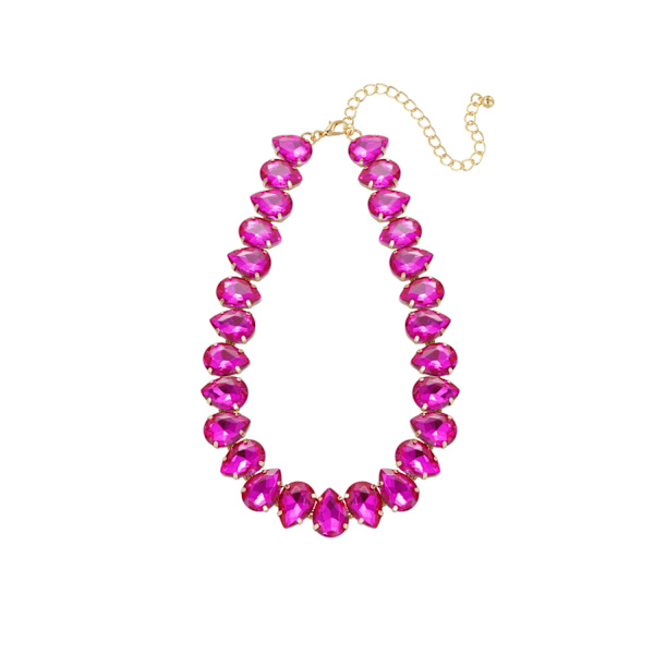 Statement Guldpläterat Halsband med Stora Glaspärlor - Fuchsia Guld