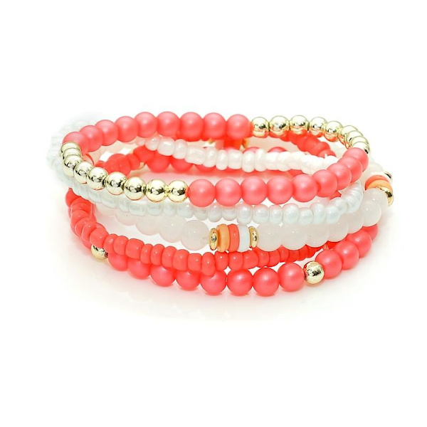 5 st Armband / Pärlarmband i Olika Färger - Korall, Vit & Guld multifärg