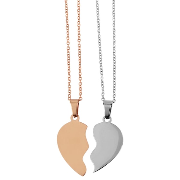 2 st Parhalsband Par Halsband i Stål - Hjärta i Guld & Silver Silver