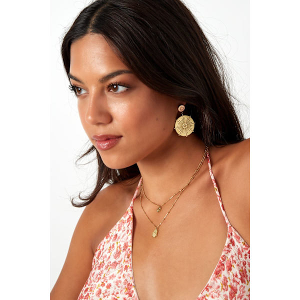 Boho Statement Örhängen i Rostfritt Stål med Runda Berlocker med Fint Mönster & Stjärnor - Guld Guld