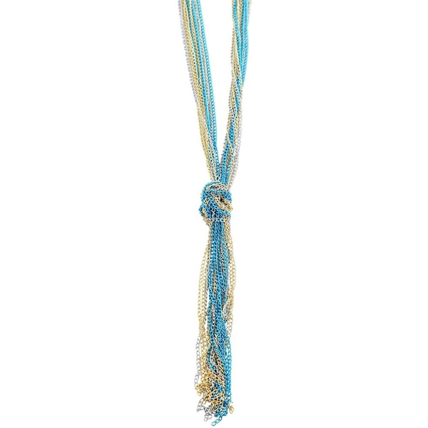 Långt Retro Halsband med Kedjor i Silver, Guld & Turkos med Knut multifärg