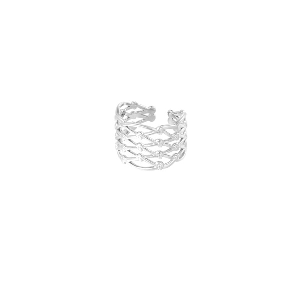 Bred Ring i Rostfritt Stål med Fint Mönster - Silver - Justerbar Silver
