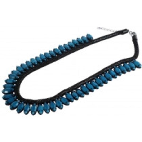 Boho Retro Statement Svart Halsband med Ovala Turkos Pärlor Svart