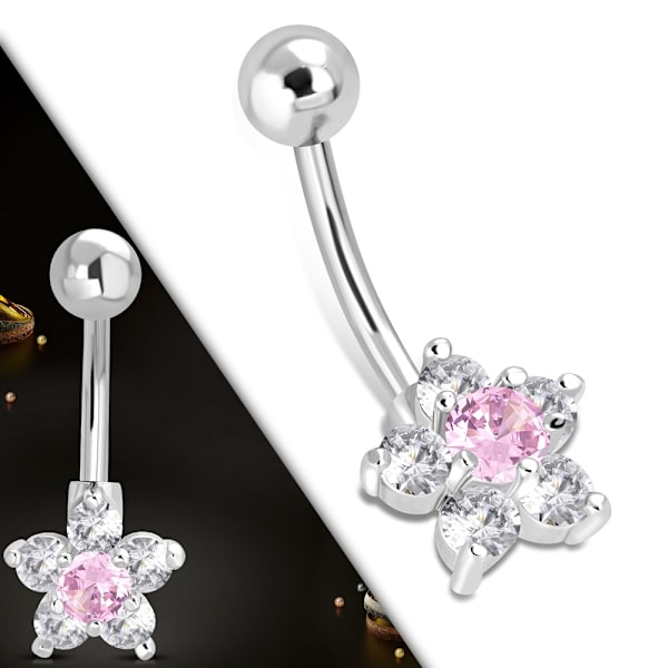 Navelpiercing 316L Kirurgiskt stål Blomma klar/rosa CZ