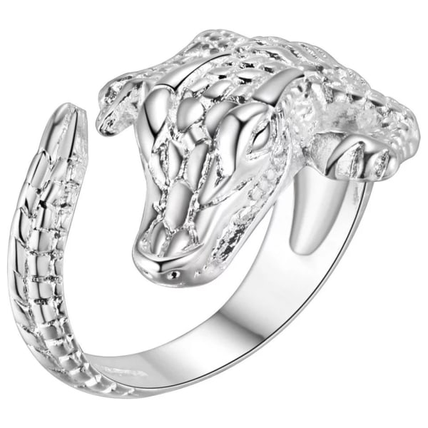 Unik Silver Ring med en fin Krokodil / Alligator - Justerbar Silver one size