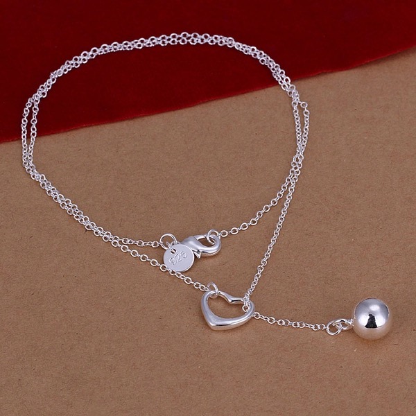 Silver Halsband - Ihåligt Hjärta/Heart med Kula/Boll Silver