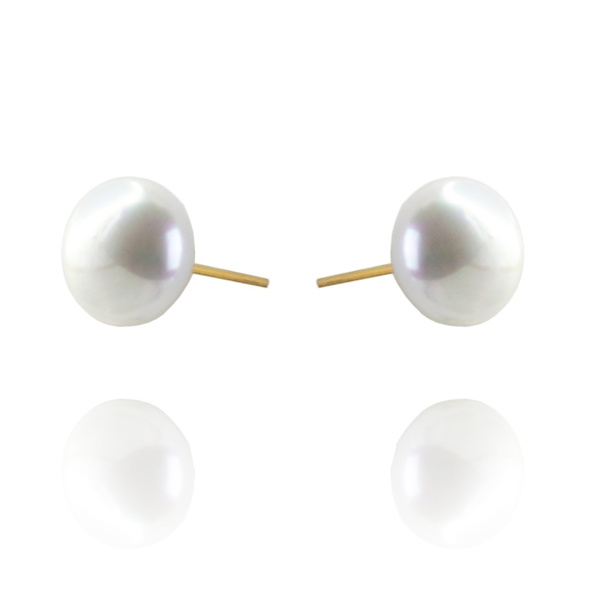 Guld Stud Örhängen i Stål med Vit Pärla / Pärlörhängen - 10 mm - Guldpläterade Guld