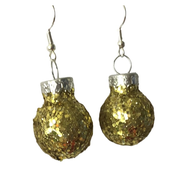 Silver Örhängen till Jul / Christmas - Guld Glittriga Julkulor Guld