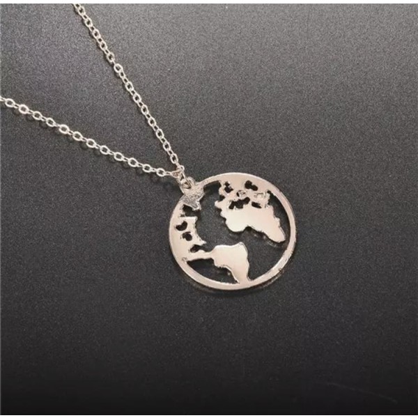 Rosé Guld Halsband med Runt Hänge med Världskarta/Världen/Jorden Rosa guld