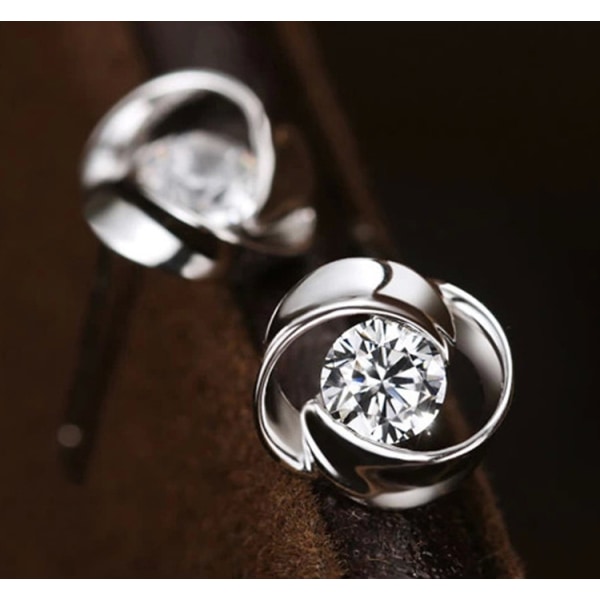 Eleganta Silver Örhängen - Stud med Glittrande Vit CZ Kristall Silver