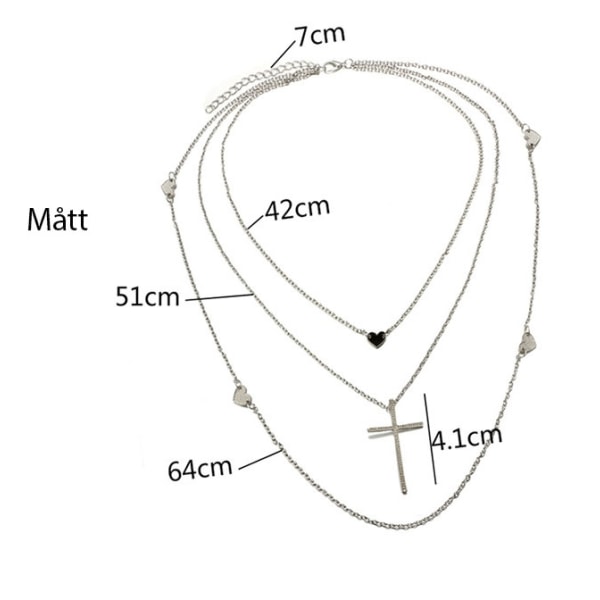 Halsband i Silver Färg - 3 kedjor med hjärtan och kors
