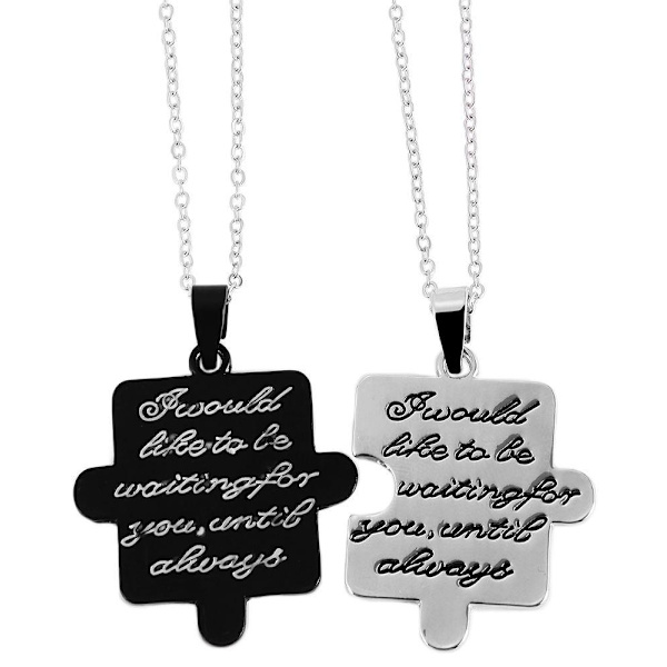 2 st Parhalsband Par Halsband -Pusselbit & Text i Svart & Silver Silver
