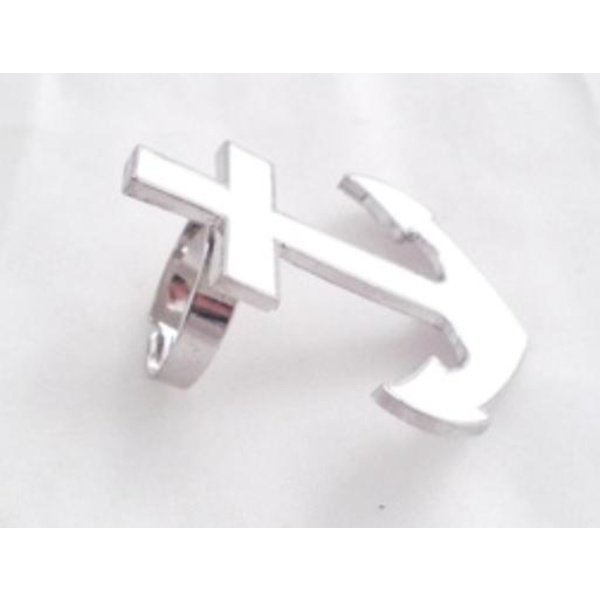 Retro Silver Ring med Naturvitt / Vitt Ankare - Symbol för Hopp - Justerbar Silver one size