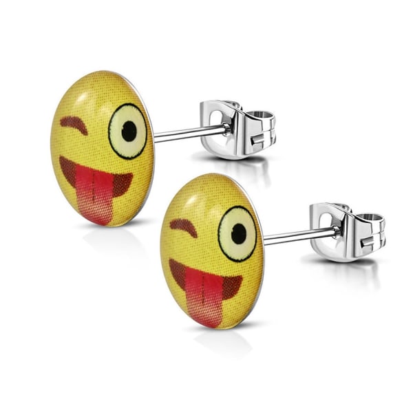 Stiftörhängen Stud Örhängen i Kirurgiskt Stål 316L i Silver Färg – Smiley Emoji – 9 mm Silver