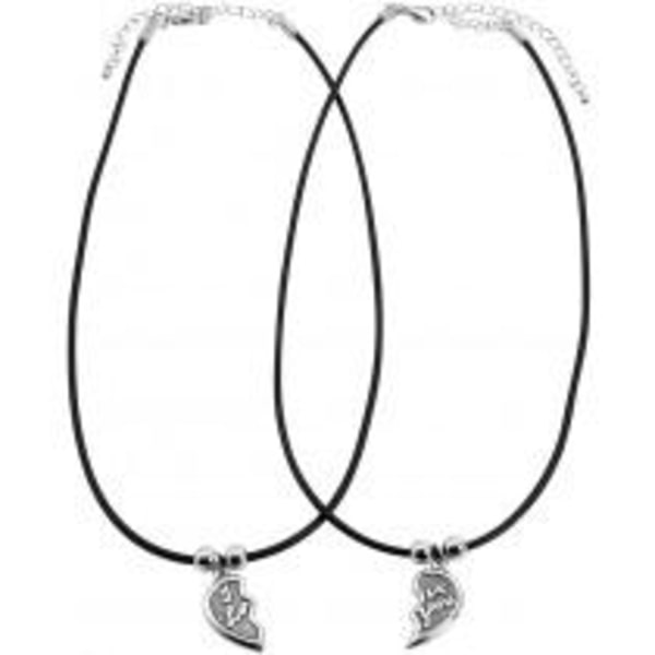 2 st Parhalsband Par Halsband - Hjärta med Text - I Love You Svart