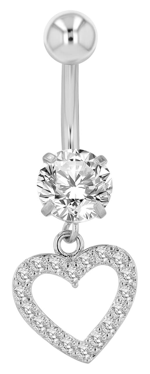 Navelpiercing Piercing i Stål i Silver Färg - Hjärta & Kristall Silver