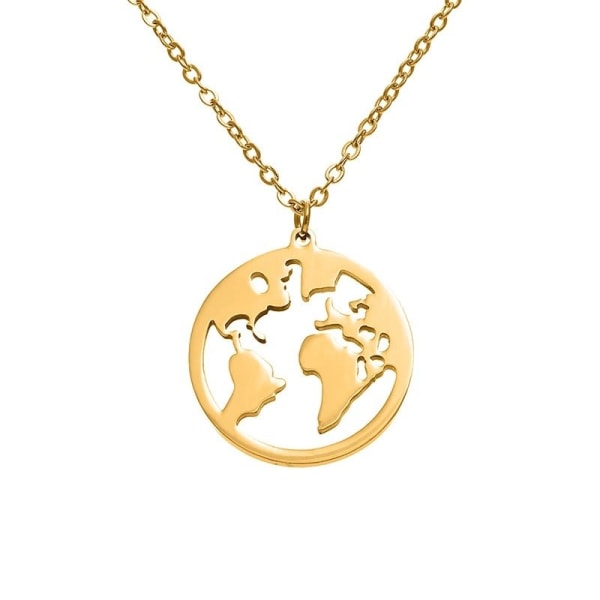 Guld Halsband med Runt Hänge med Världskarta / 04c7 | Fyndiq
