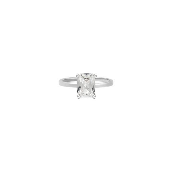 Klassisk Silver Ring med Vit CZ Kristall - Guldpläterad - Stl 17 Silver