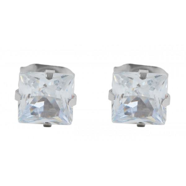 Fyrkantiga Silver Stud Örhängen Vit Kristall Rostfritt Stål 5 mm Silver