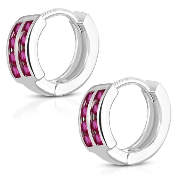 Silverpläterade Örhängen Runda Hoop med rosa Cubic Zircon strass